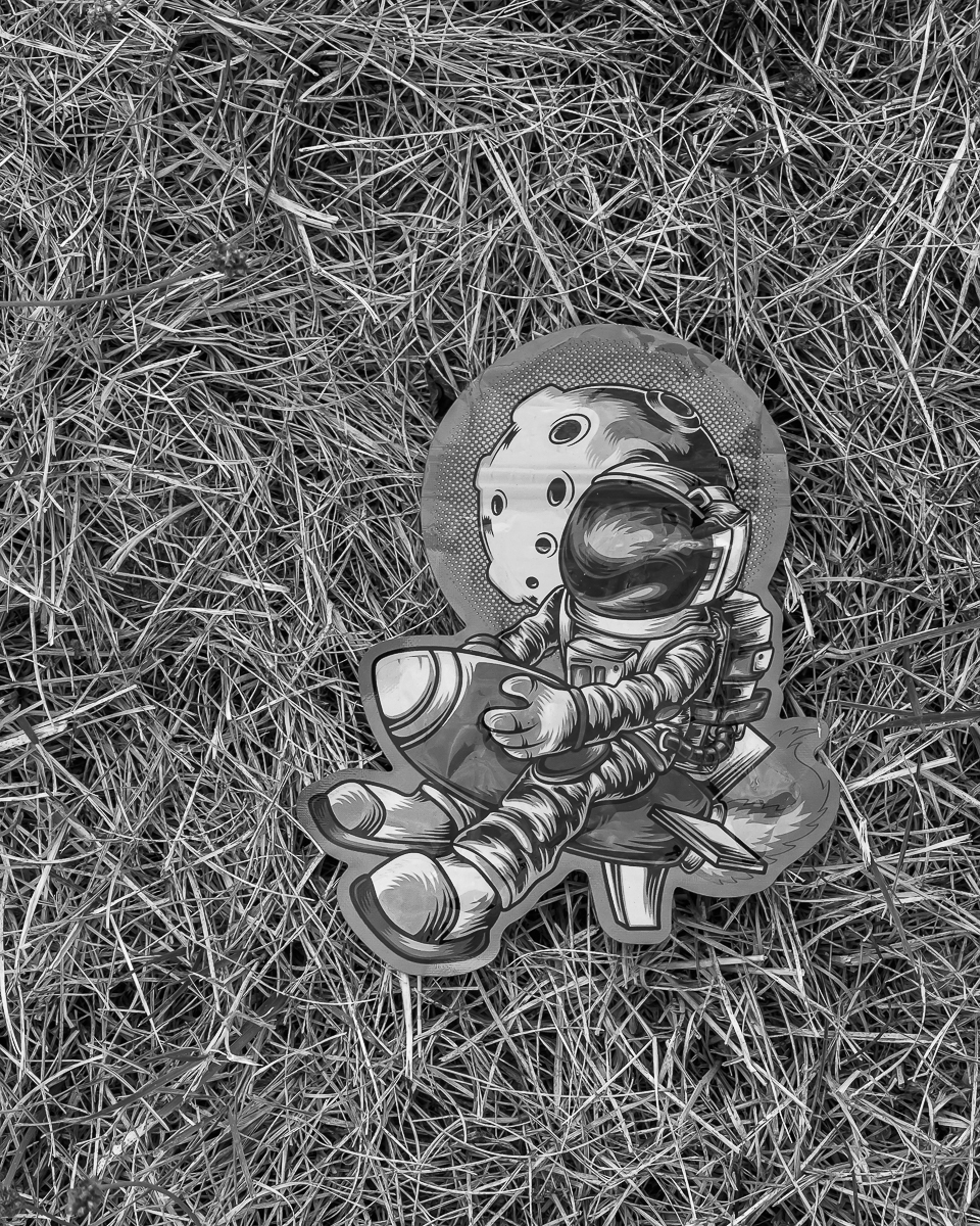 child’s astronaut cutout in grass